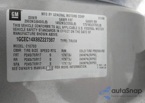 2008 Chevrolet Silverado 1500 Work Truck из США, поврежденный, VIN 1GCEC14X88Z227387